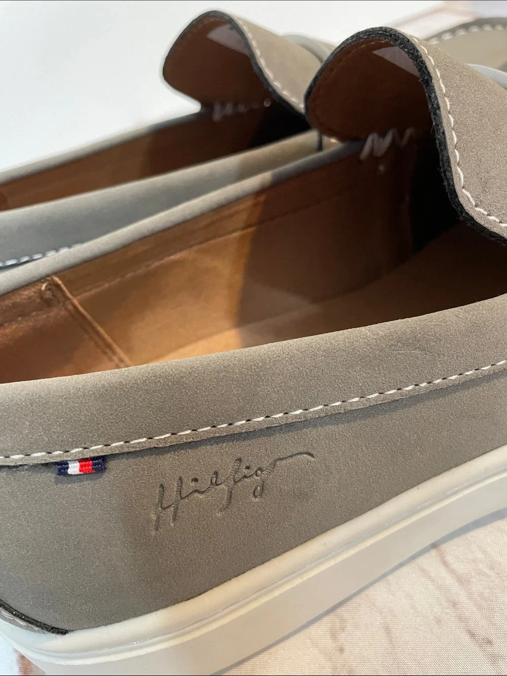 Tommy Hilfiger Men's Gray Slip-On Loafers with White Sole